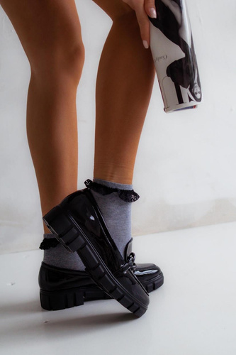 0897 Milena Damensocken mit Spitze – helle Melange 1 – schwarze Spitze