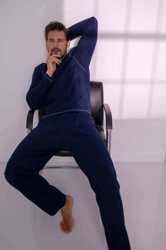 Salomon Herren Schlafanzug mit langen Ärmeln, lange Hose Italian Fashion - navy blau/blau