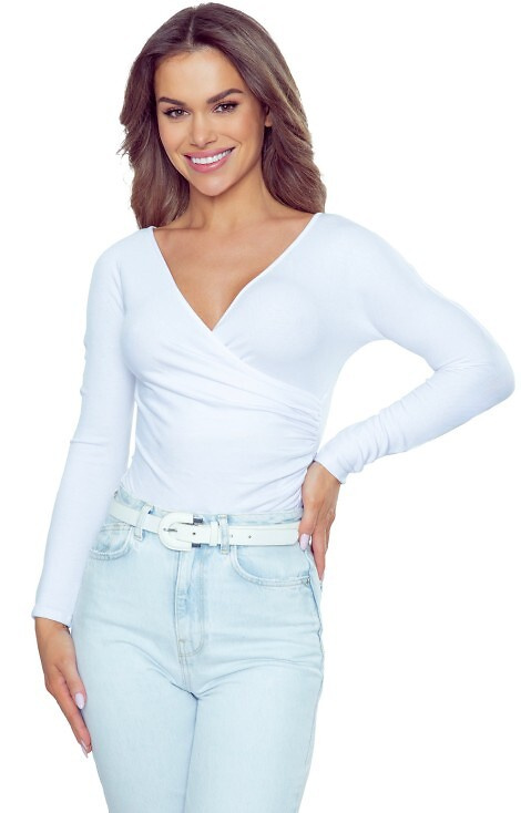 Cortina Body Eldar weiß – eleganter Damen-Body mit Umschlagausschnitt und Rüschen