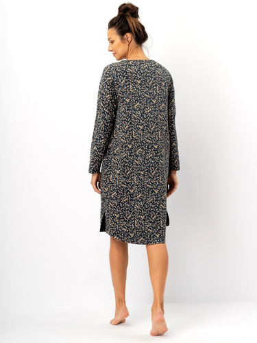 Key LND 707 Damen-Nachthemd, Marineblau – Baumwolle, lange Ärmel, bequemer Schnitt