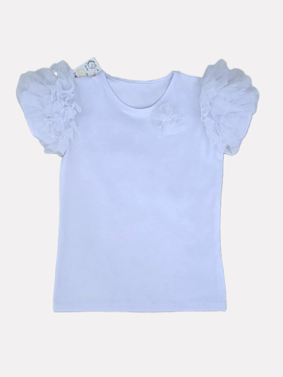 Inez Bambarillo Mädchenbluse mit Tüllvolants, Baumwolle, hellblau