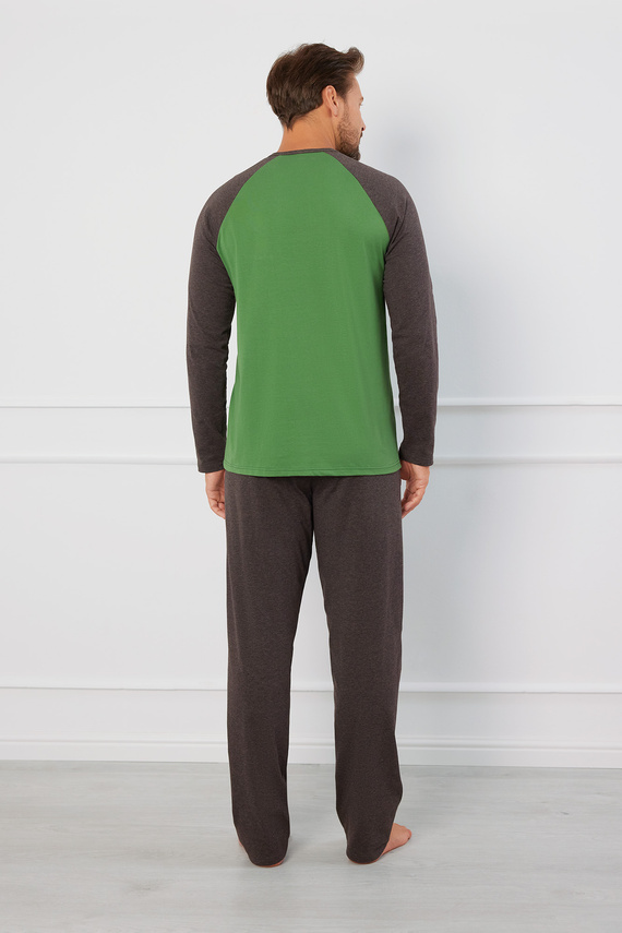 Alexander Herren Schlafanzug langarm, lange Hose Italienische Mode - grün/c.melanÅ¼ 