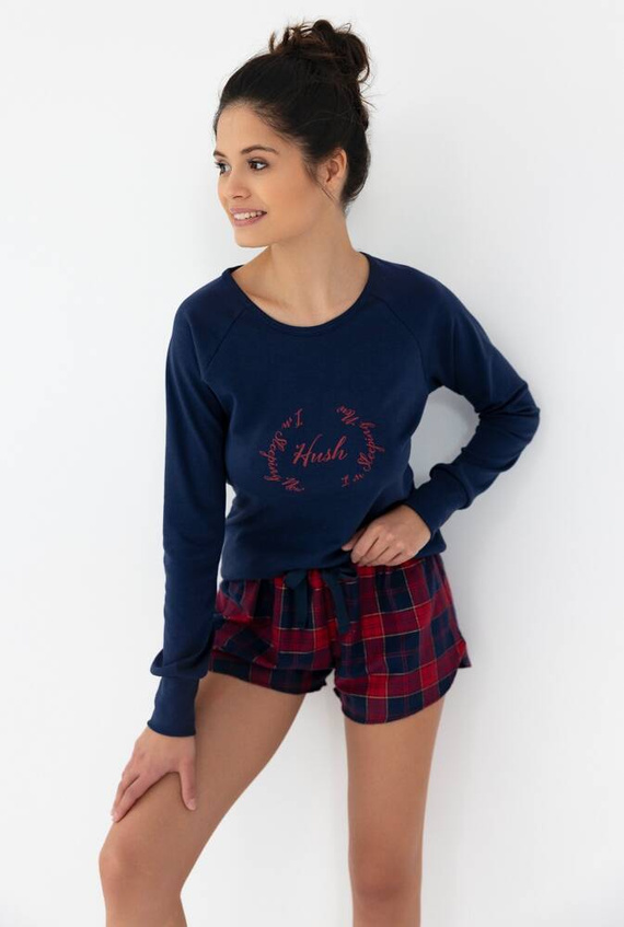 Clarissa Damenpyjama Sensis Flannel - Marineblau-Rot