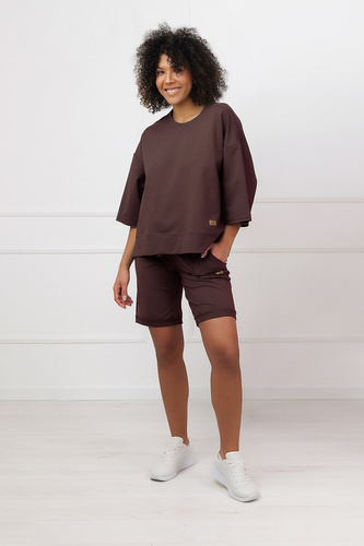 Bluza Kaori Italian Fashion 3/4-Arm Baumwolle Elastan - Braun