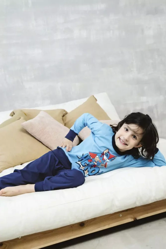 Remek Jungen Schlafanzug langarm, lange Hose Italian Fashion - blau