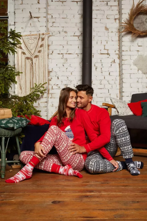 Arktyka Damen Schlafanzug langarm, lange Hose Italian Fashion - rot/print