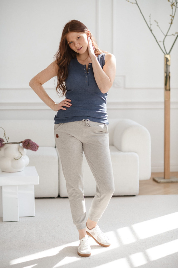 Milk&Love Jeansblau gestreiftes Umstands-Still-T-Shirt mit Trägern