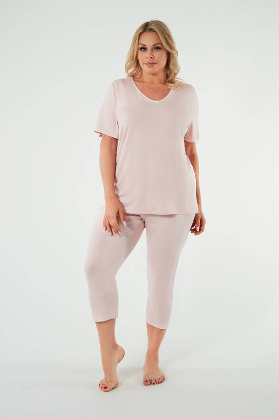 Puntini Damen Schlafanzug mit kurzen Ärmeln, 3/4 Hose Italian Fashion - puderrosa