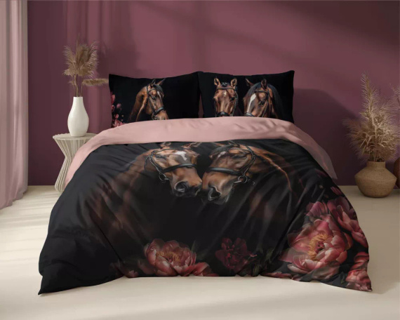 5295 A Holland Cotton Bettwäsche Pferde Blumen Detexpol schwarz