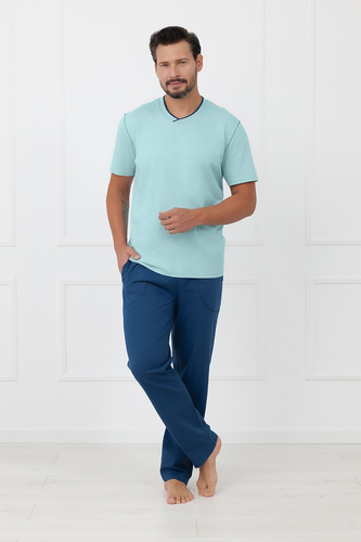 Herren-Pyjama Devon Italian Fashion aus Baumwolle, lange Hose - Türkis