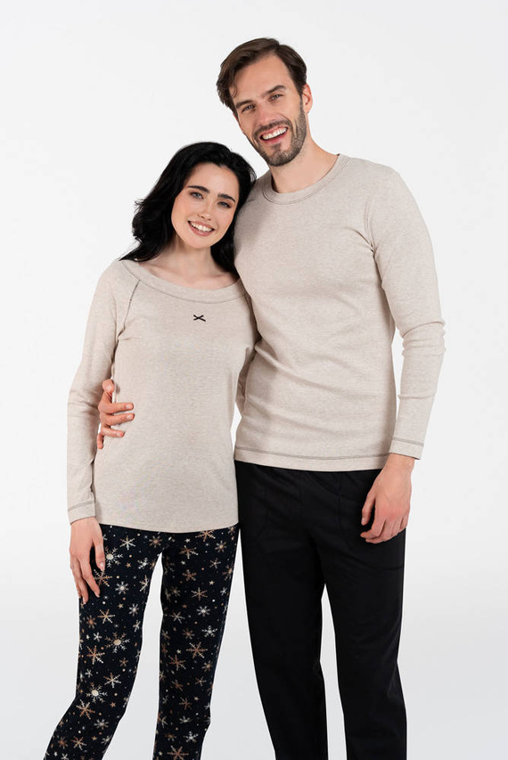 Denali Damen Schlafanzug langarm, lange Hose Italian Fashion- beige melange/print