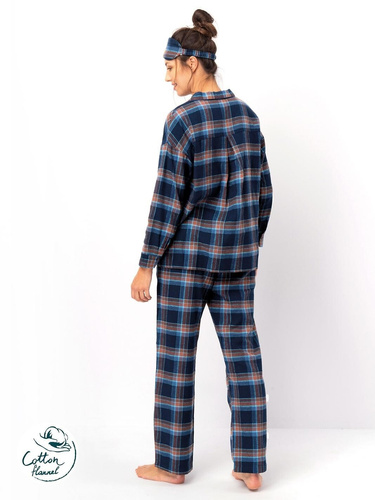 Key LNS 431 Damenpyjama, Marineblau – Flanell-Baumwolle, lange Ärmel, Knöpfe