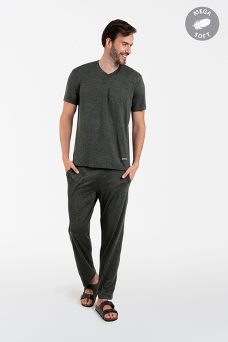 Akord Herren Kurzarm-Pyjama, lange Hose Italienische Mode - c.melanż