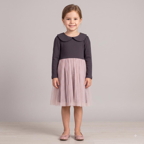 Mädchenkleid Nicol Tosia 225166 aus Tüll in Graphit und Pudriger Rosa