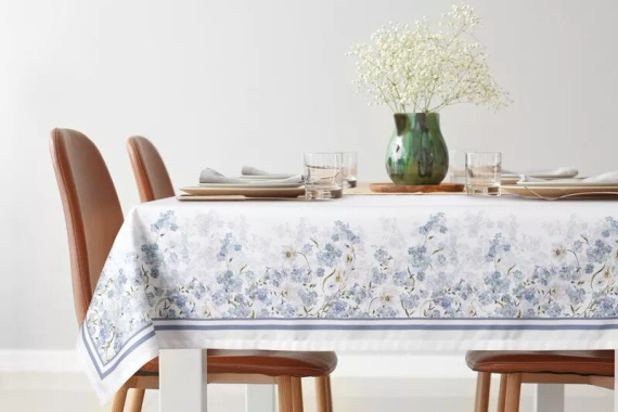 Tischdecke Summer 18 Eurofirany naturfarben mit Vergissmeinnicht 100% Polyester