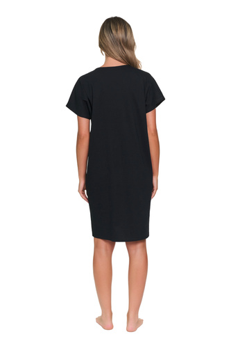 Damen Nachthemd Doctor Nap 7530 Schwarz 100% Baumwolle V-Ausschnitt