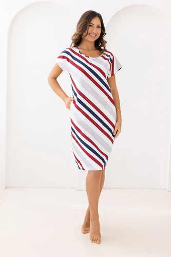 Damen Baumwollkleid 175 Regina – Kurzarm, Streifen-Print, Taschen, Knielang, 100% Baumwolle, Sommerlich & Bequem