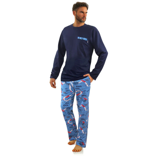 2660/10 Sesto Senso Herren-Pyjama und Hose mit langen Ärmeln – Marineblau