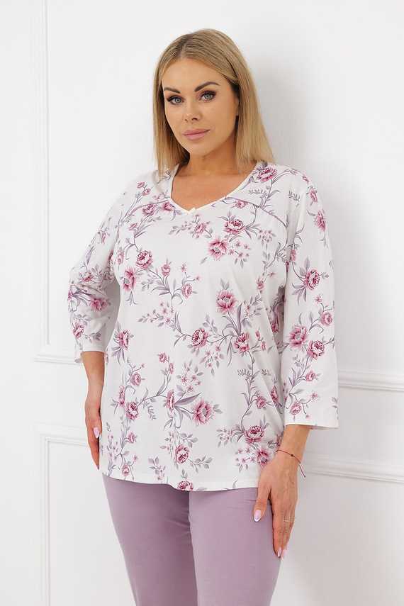 Italian Fashion Mariella Damenpyjama 3/4 aus 100% Baumwolle mit Blumenmuster
