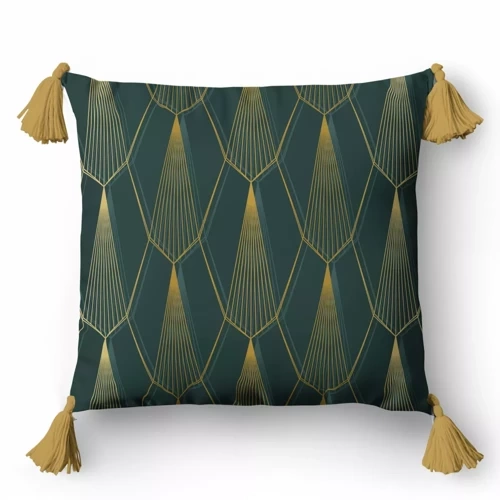 5398 A Dekorativer Kissenbezug Ornamente Panama 58 Detexpol flaschengrün