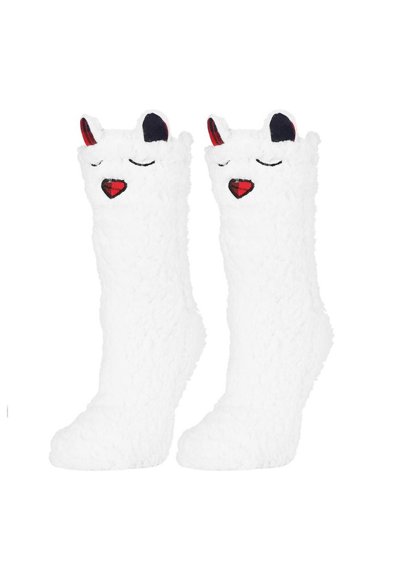 Damensocken Moraj CDC1600-001 weiß rosa – flauschig, mit Smiley-Gesicht und rutschfestem ABS