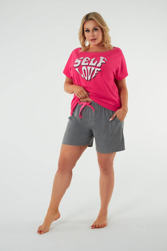 Selfie Damen Schlafanzug mit kurzen Ärmeln, Shorts Italian Fashion - amaranth/melange