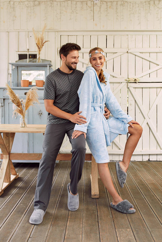 Misti Damen Bademantel Italian Fashion - blau