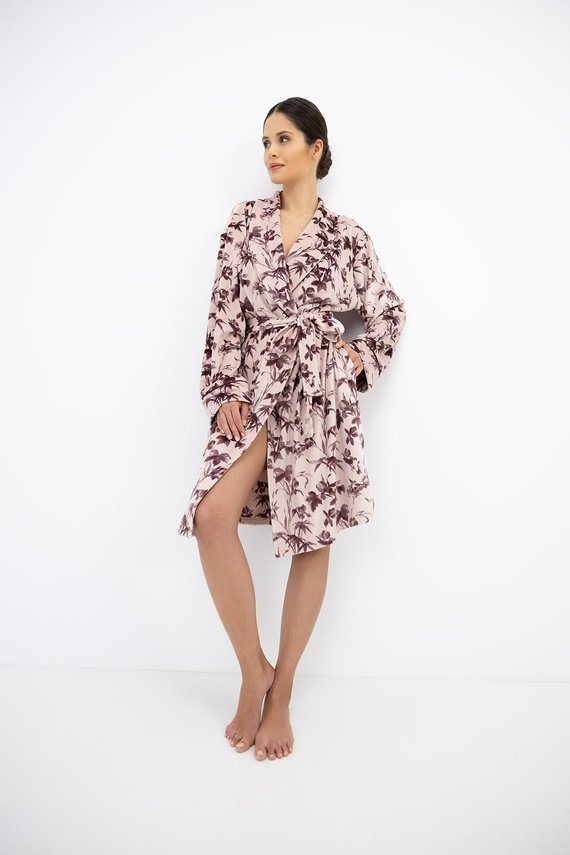 Sensis Thalia Damen Bademantel aus Velours mit rosa Schalkragen