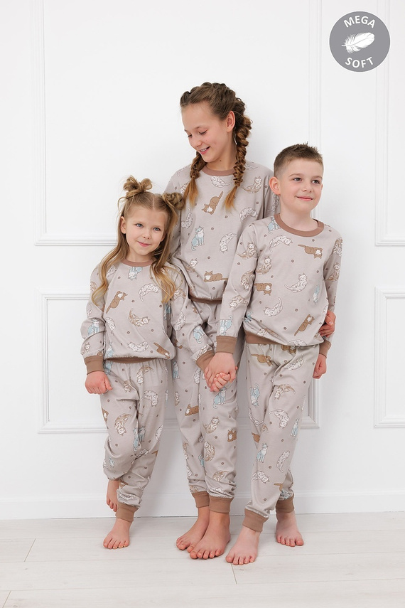 Italian Fashion Filka Kinder-Pyjama Mega Soft lang mit Katzen warm