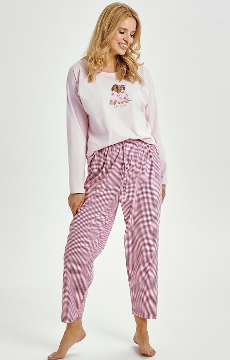 3434 Elisa Taro Damenpyjama – 100 % Baumwolle, lange Ärmel, Hundeaufdruck