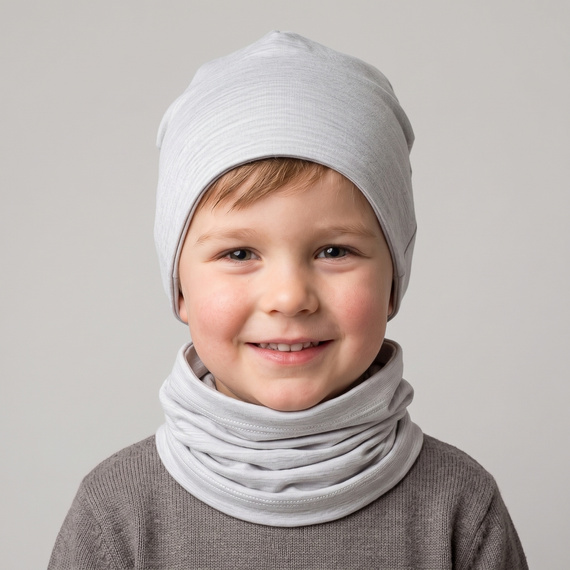 229110 Nicol Mütze Merino 100% Wolle Kinder doppellagig - grau