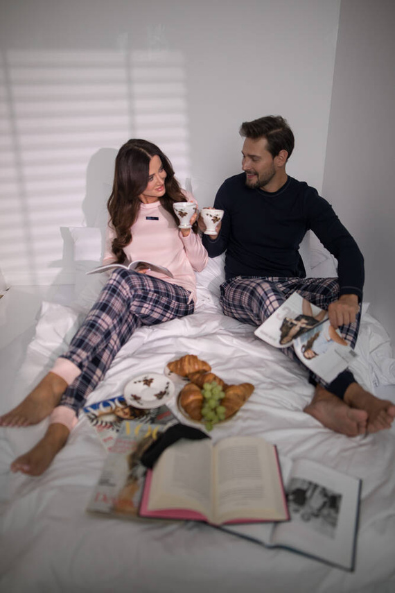 Brit Pajamas Herren Schlafanzug langarm, lange Hose Italienische Mode - marineblau/print 