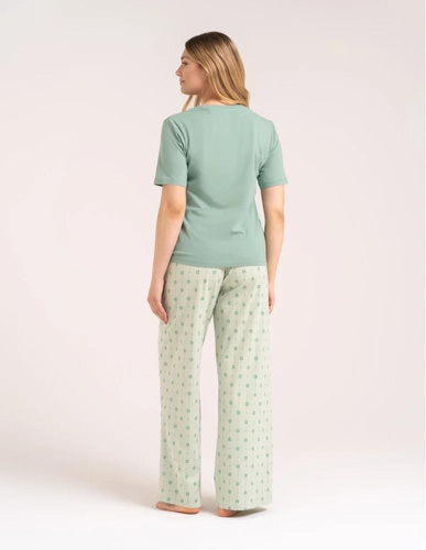 Damen-Pyjama Moraj PDD4300-023 Grün Baumwolle Lange Hose mit Print