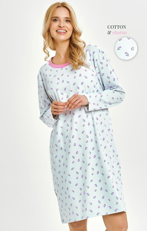 3447 Yolanda Taro Damenshirt – Baumwolle mit Elasthan, Blumendruck, lange Ärmel