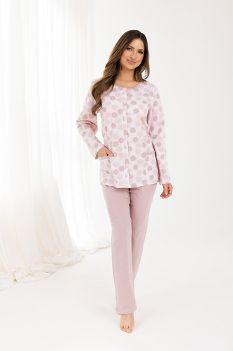 710 Regina Cappuccino Damenpyjama – Baumwolle, lange Ärmel, Knöpfe, klassischer Komfort