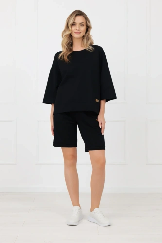 Damen Shorts Kaori Italian Fashion aus Baumwolle mit Taschen – Schwarz