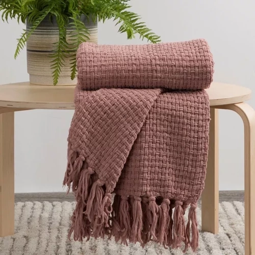 Suzi-Decke, gewebte Tagesdecke mit Fransen, Euro-Vorhänge, Puder