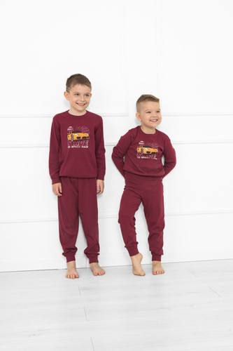 Schlafanzug Gordo für Jungen - Baumwolle, lange Ärmel und Hose mit Kordelzug Italian Fashion - kastanienbraun