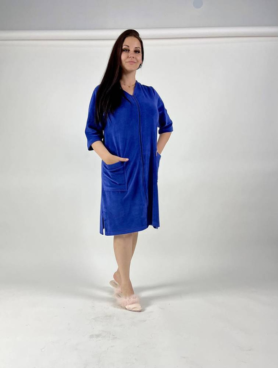 431 Velour Forex Damen Morgenmantel - denim