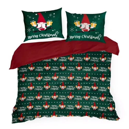 Galdor Weihnachtsbettwäsche aus Mikrofaser Eurocurtains grün-rote Zwerge – weich, leicht und pflegeleicht, mit Reißverschluss