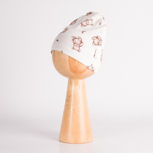 227054 Nicol BENEK Baby-Mütze 100% Baumwolle cremefarben mit Bärenmotiv