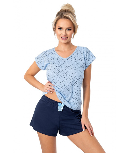 Star Short Pyjamas Donna – 100 % Baumwolle, blau, Sterne, V-Ausschnitt