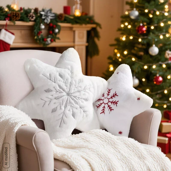 Eurofirany 366 Weihnachtskissen Stern weiß 36x36 Samt mit Stickerei