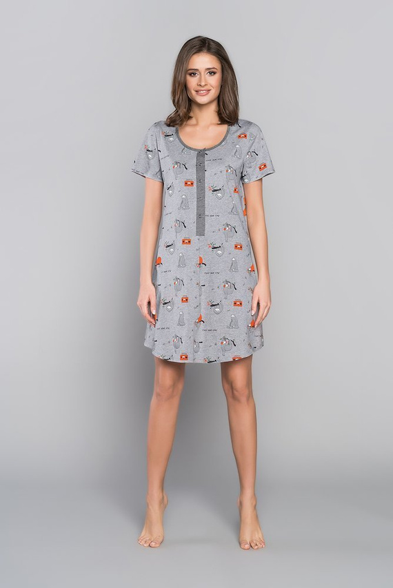 Orso Unbuttoned Nachthemd, kurze Ärmel mit Druck Italian Fashion - rosa 