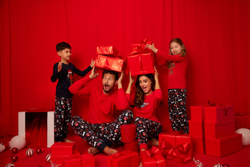 Makala Damen Schlafanzug mit langen Ärmeln und langer Hose Italian Fashion - rot/print 