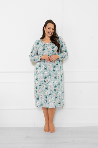 Damen Nachthemd Sekwoja - Baumwolle, langarm, Blumenmuster Italienische Mode