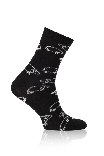 Lange Socken Wito S182D - schwarz mit Schafmotiv Italienische Mode