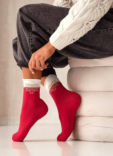 0071-007 Snowflake Unique Damen Weihnachtssocken Milena – rot