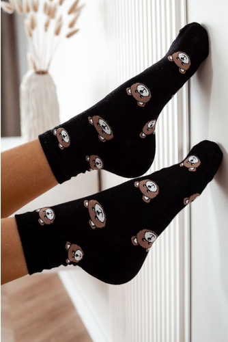 0200-009 Teddy Bears Heads Damensocken Milena schwarz