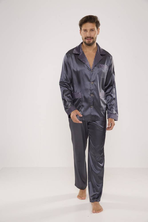 939 Pyjama für Männer aus grauem Satin